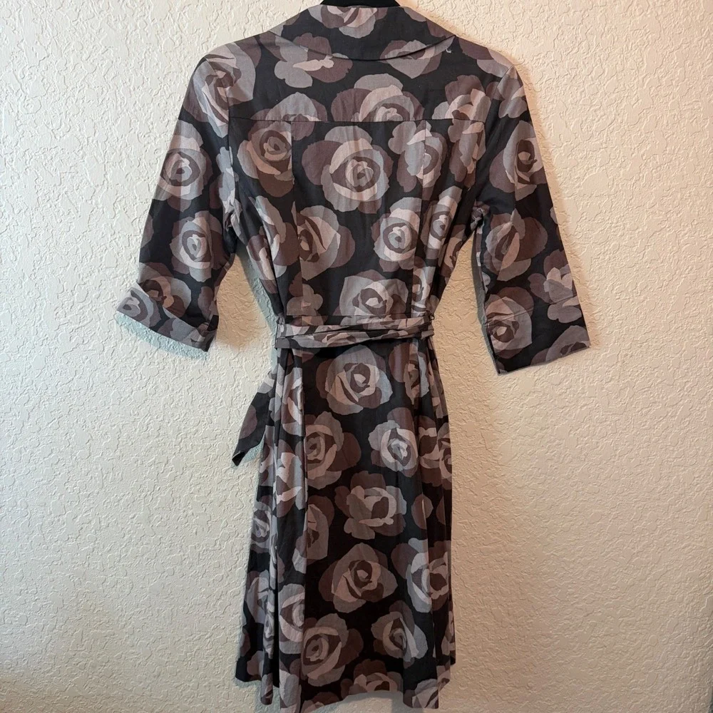 Boden Floral Cotton Shirt Dress 6P Dark Academia Retro Rose Print Grey